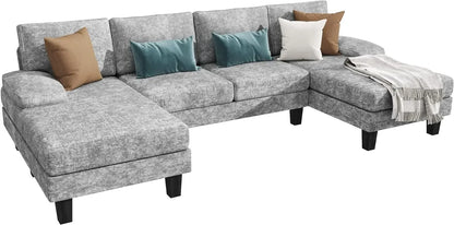 U-Shaped Convertible Sectional Couch - Soft Chenille, 4 Seats