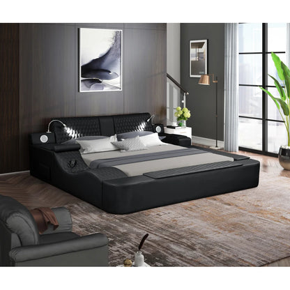 King Size Multifunctional Black Wood Bed - Ultra-Urban with Storage