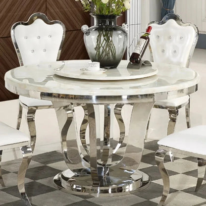 Luxury Stainless Steel Dining Table: Italian, Graceful Turntable, Round, White Kitchen Furniture