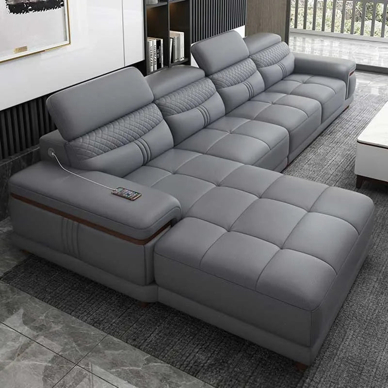 Nordic Leather Living Room Sofas - Modern Two-Seater Lounge Puffs