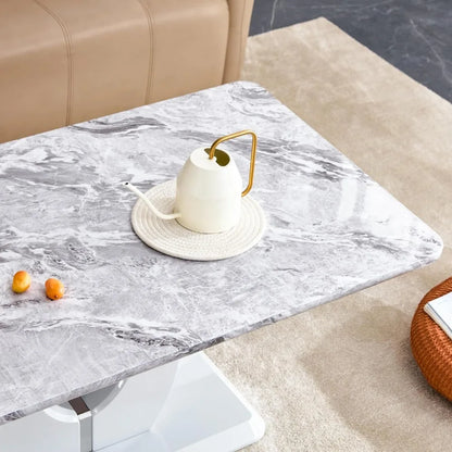 Modern Coffee Table: Faux Marble, Rectangular, Center, Accent Furniture for Living Room