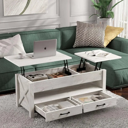 Center Room Table: Retro Wooden Lift Top, Gray, for Living Room or Cafe