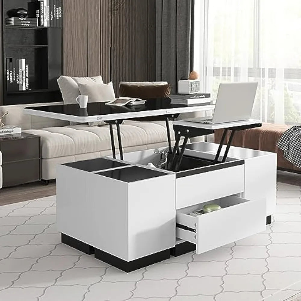 Modern 3-in-1 Lift Top Coffee Table: 4 Storage Stools, Living Room Furniture