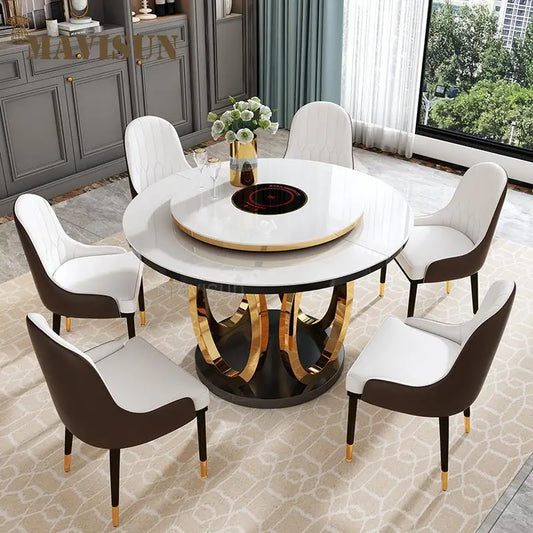 Minimalist Coffee Dining Table: Luxury Turntable, Round Frame, Center Hallway, Kitchen Furniture