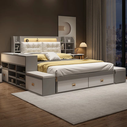 Modern King Size Double Bed - Nordic Wood, Multifunctional Loft