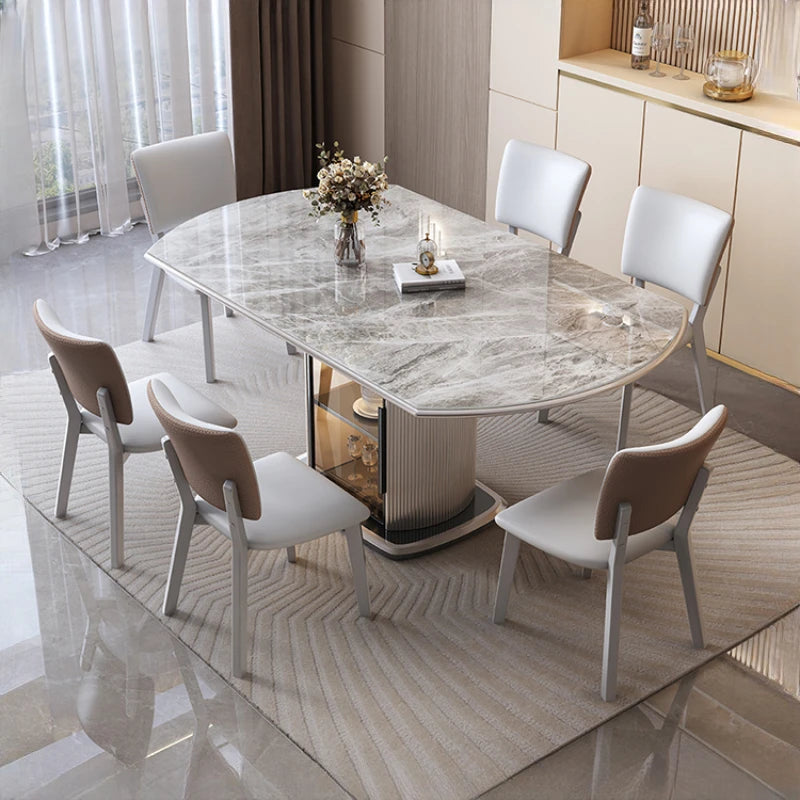 Designer Floor Dining Table: White, European Design, Mobile, Round, Extendable