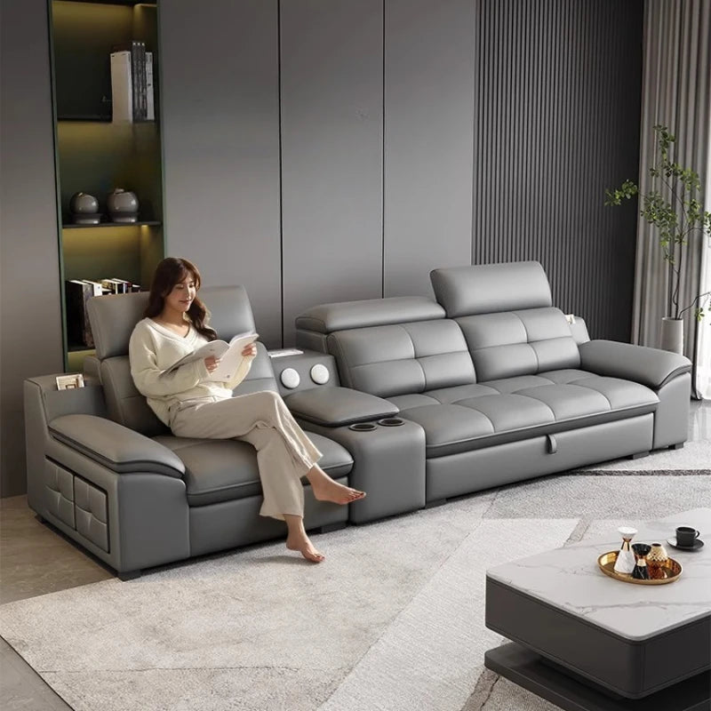 Nordic Smart Leather Sofa - Electric Adjustable & Storage Design