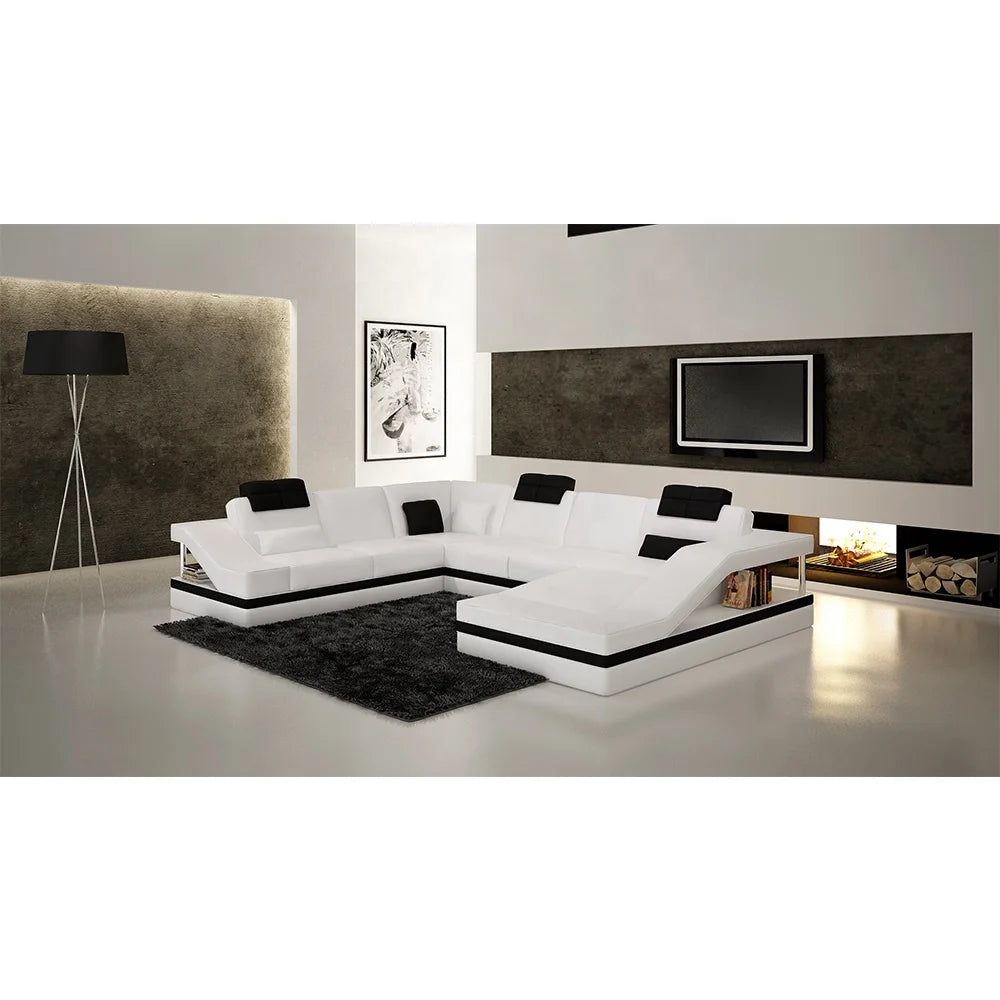 Modern Luxury Black Eco-pure Leather Italian Recliner Sofa Set Furniture Modular Sofa in Leather