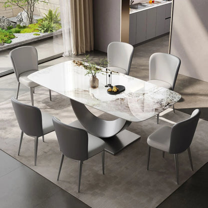 Luxury Italian Dining Set: Metal Legs, Waterproof Rectangular Table, Modern Design