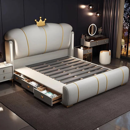 Luxury Double Bed Frame - Elegant Italian Leather King Size