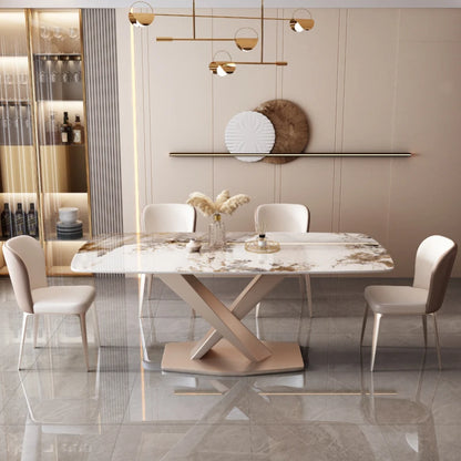 Metal Nordic Dining Set: Luxury White Marble Table, Natural, Restaurant/Home Furniture