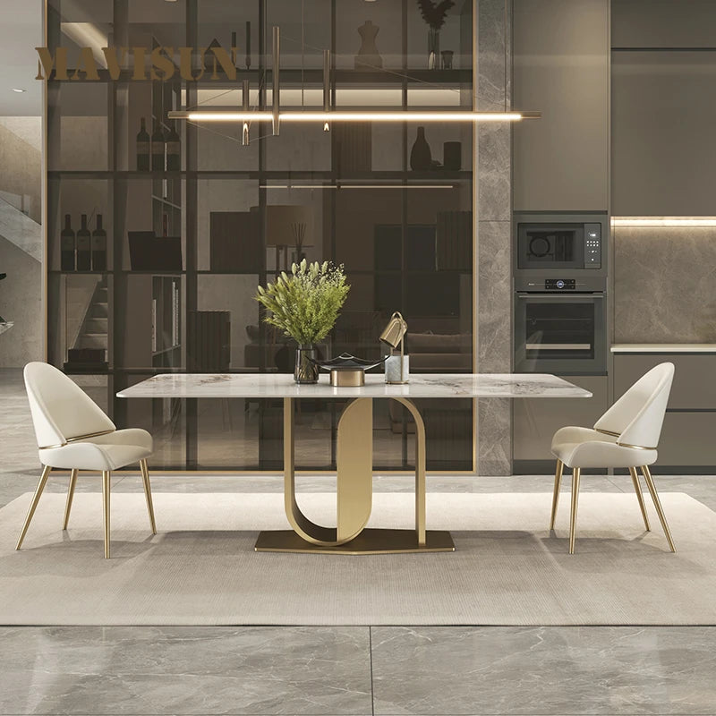 Slate Dining Table: Gold Metal Legs, Luxury Modern Minimalist, Rectangular Marble