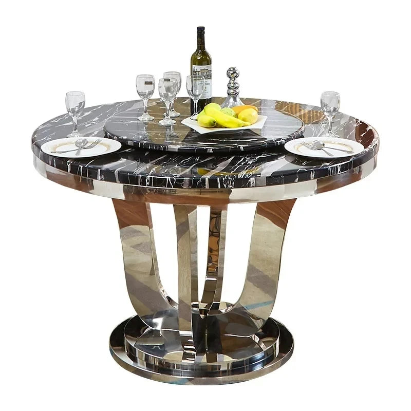 Luxury Stainless Steel Dining Table: Italian, Graceful Turntable, Round, White Kitchen Furniture