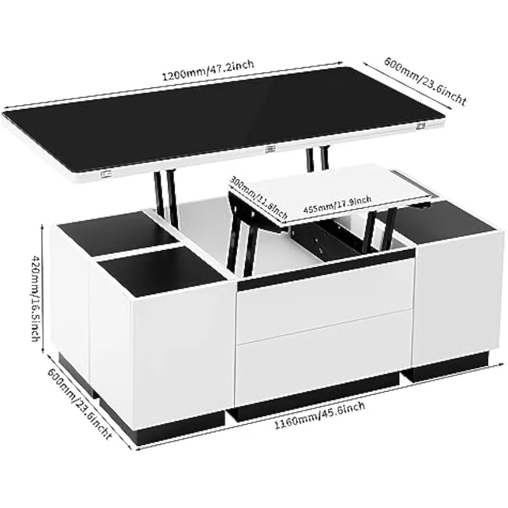 Modern 3-in-1 Lift Top Coffee Table: 4 Storage Stools, Living Room Furniture