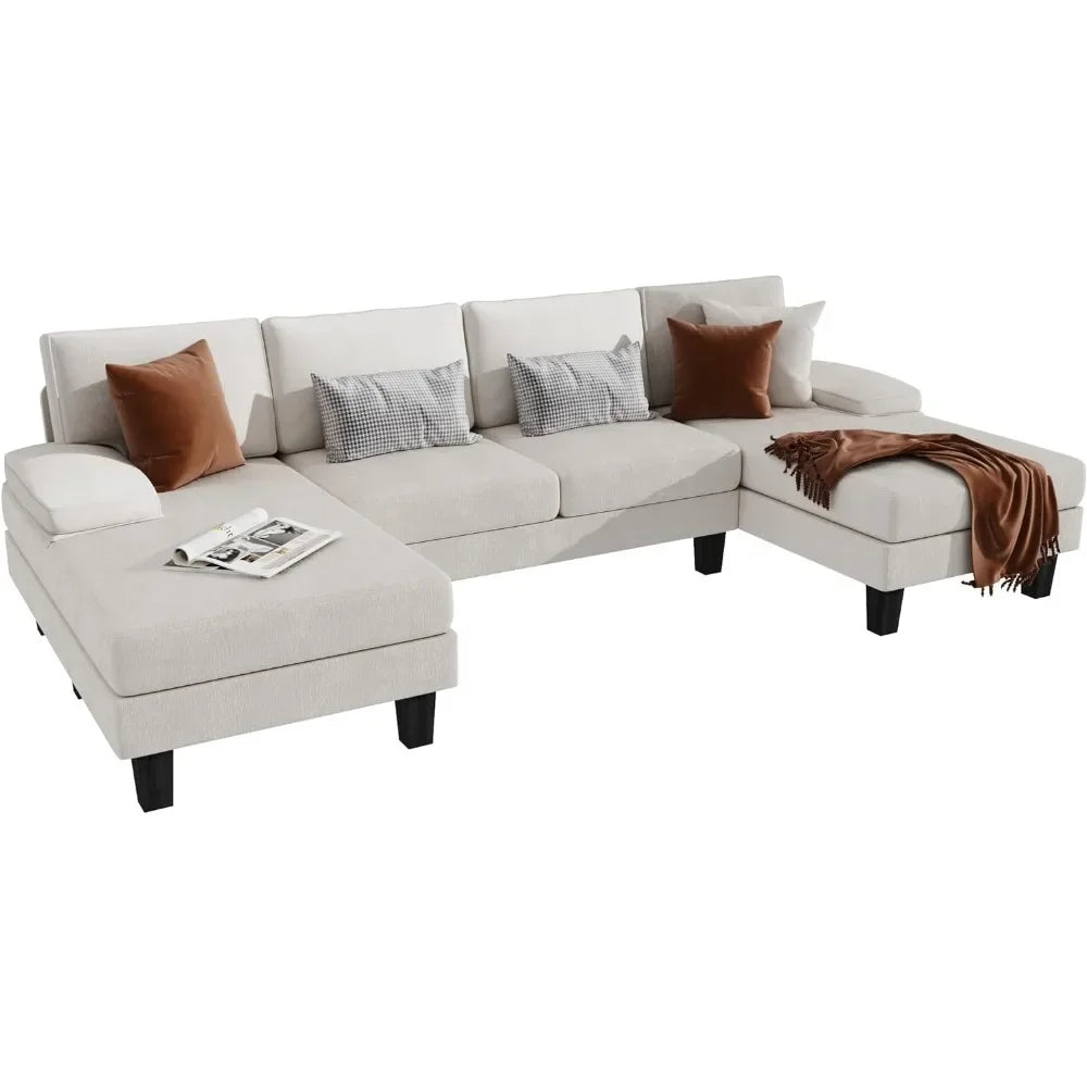 U-Shaped Convertible Sectional Couch - Soft Chenille, 4 Seats