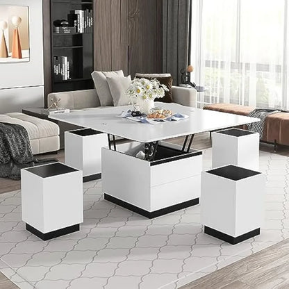 Modern 3-in-1 Lift Top Coffee Table: 4 Storage Stools, Living Room Furniture