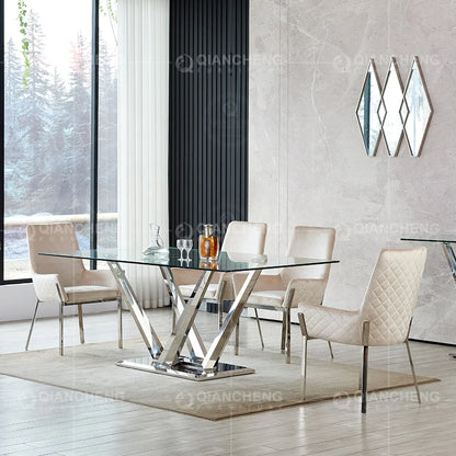 Modern Gold Glass Dining Table Set: 8-Seater Luxury with Chairs