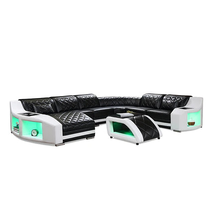 Imported Genuine Cowhide Leather L-Shape Sofa for Modern Living Rooms