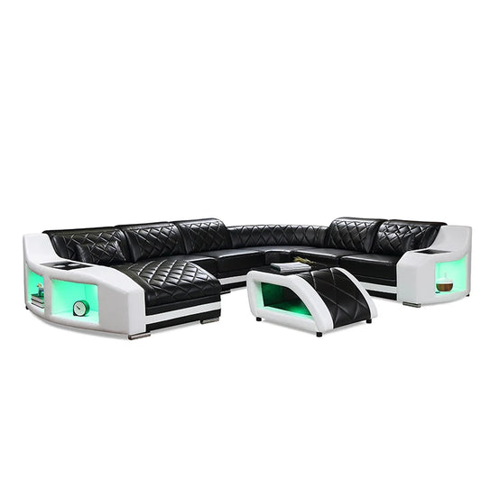 Imported Genuine Cowhide Leather L-Shape Sofa for Modern Living Rooms