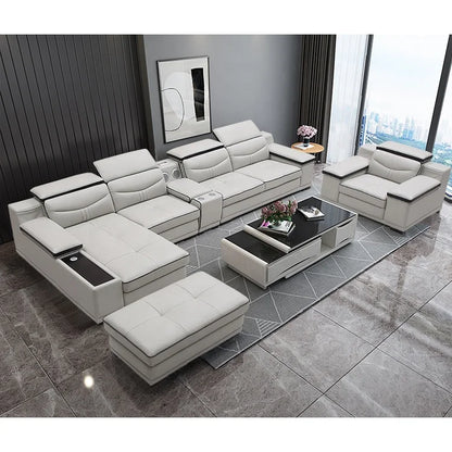 Modern Luxury Genuine Leather L-Shape Sectional Sofa Set for Living Rooms