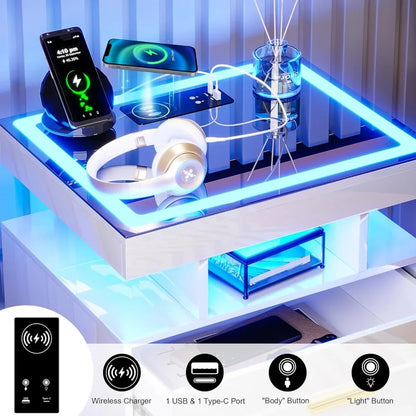 LED Nightstands with 2 Drawers, Auto Sensor Lights & Charging