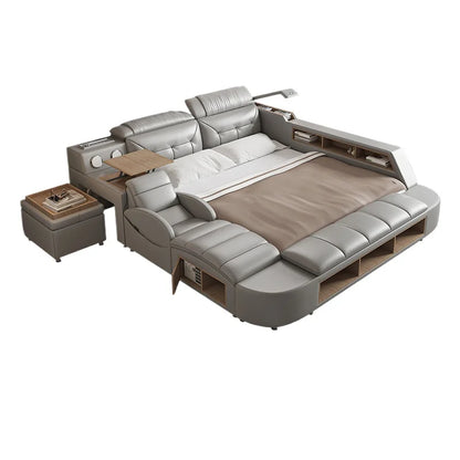 Luxury King Size Leather Bed - Multifunctional Tech Smart Bed