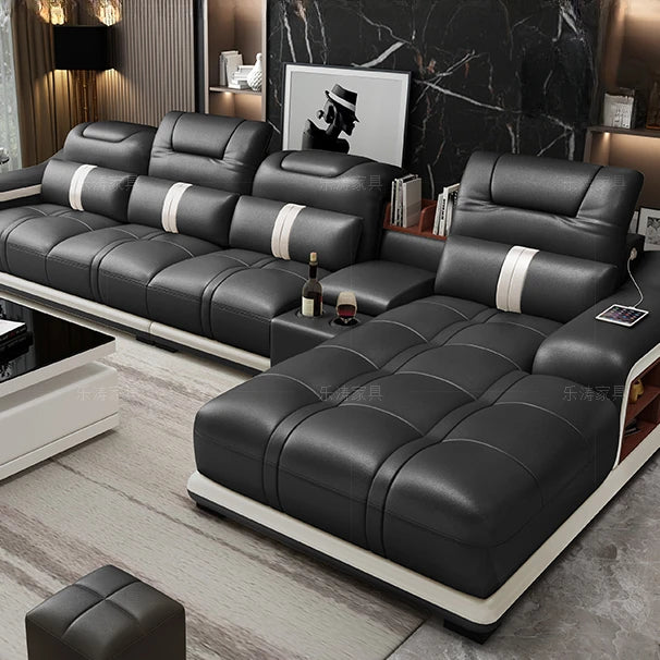 Genuine Leather Living Room Sofa - Modern Designer Loveseat & Sectional