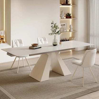 Extendable White Dining Table Set: Rectangular, Modern Design for Living Room or Restaurant