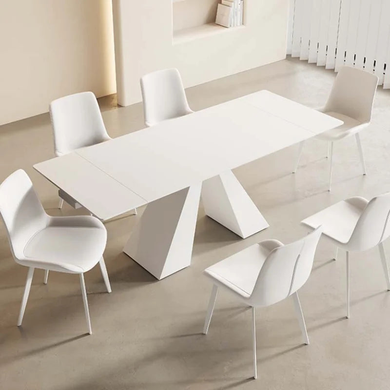 Extendable White Dining Table Set: Rectangular, Modern Design for Living Room or Restaurant