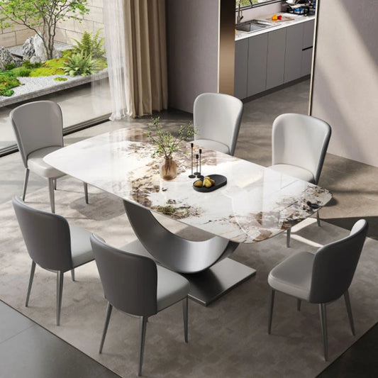 Luxury Italian Dining Set: Metal Legs, Waterproof Rectangular Table, Modern Design