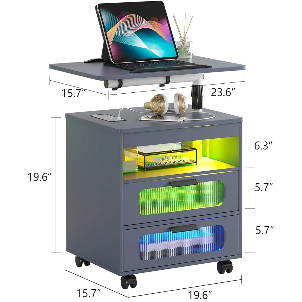 LED Nightstand Set of 2 with Wireless Charging and Adjustable Table