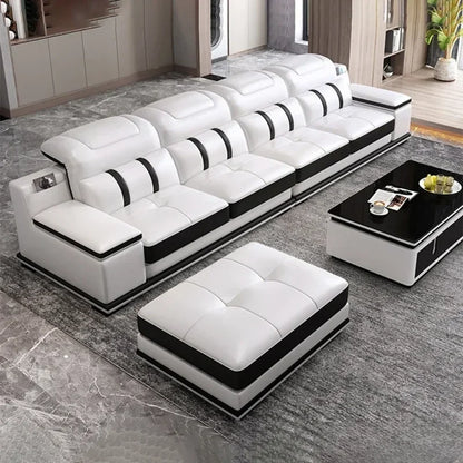 Modern Leather Sofa - Italian Design with Bluetooth & USB