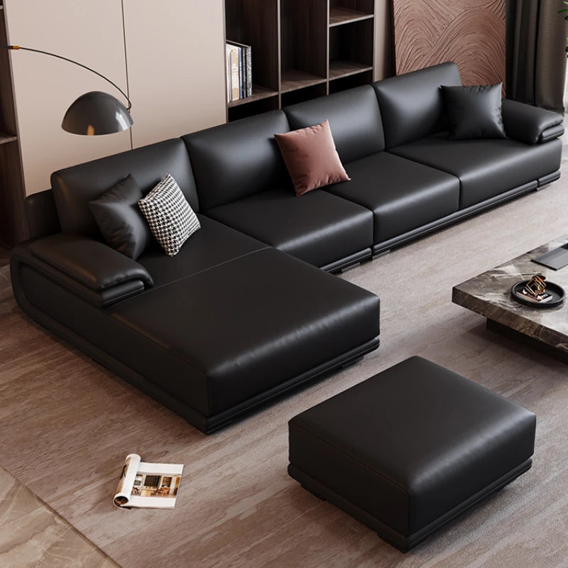 Italian Leather Sofa - Modern Black, Designer Reclining Loveseat