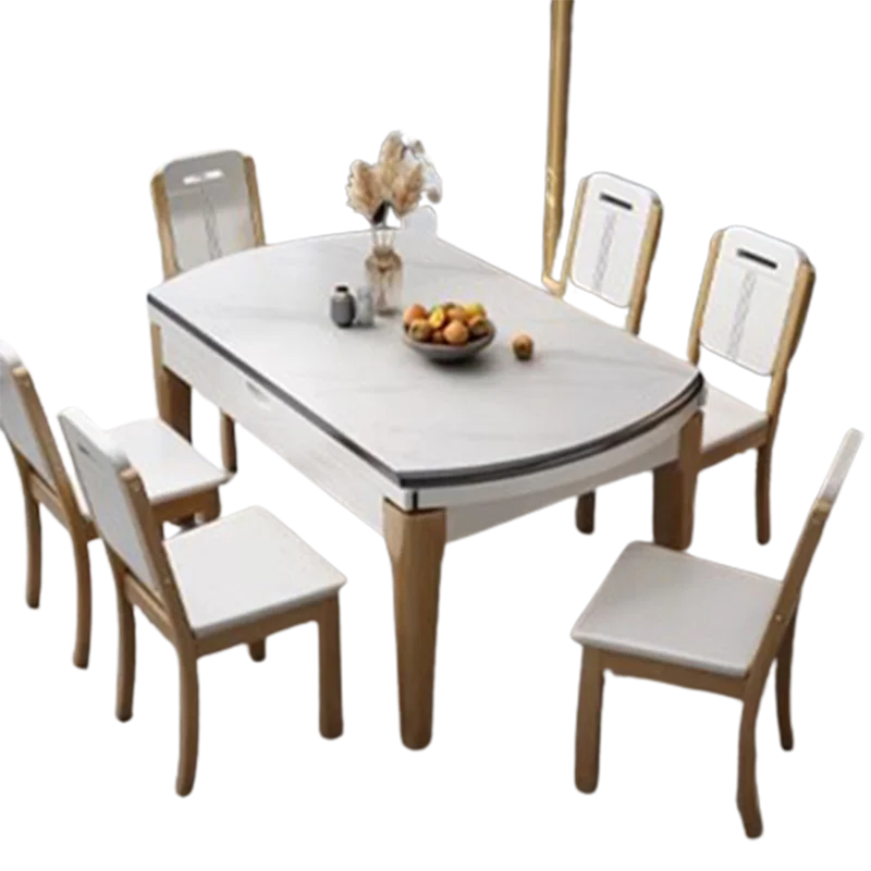 Oilproof Extendable Table Set: Nordic Oval Design, Corner Protector, Kitchen Chairs, Modern Ornaments