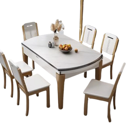 Oilproof Extendable Table Set: Nordic Oval Design, Corner Protector, Kitchen Chairs, Modern Ornaments