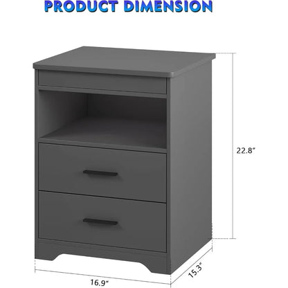 LED Nightstand with Gun Drawer, Charging Station & Dimmable Light