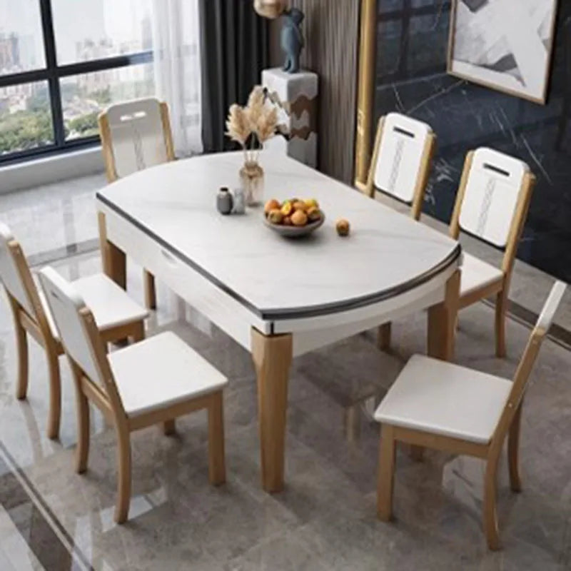 Oilproof Extendable Table Set: Nordic Oval Design, Corner Protector, Kitchen Chairs, Modern Ornaments