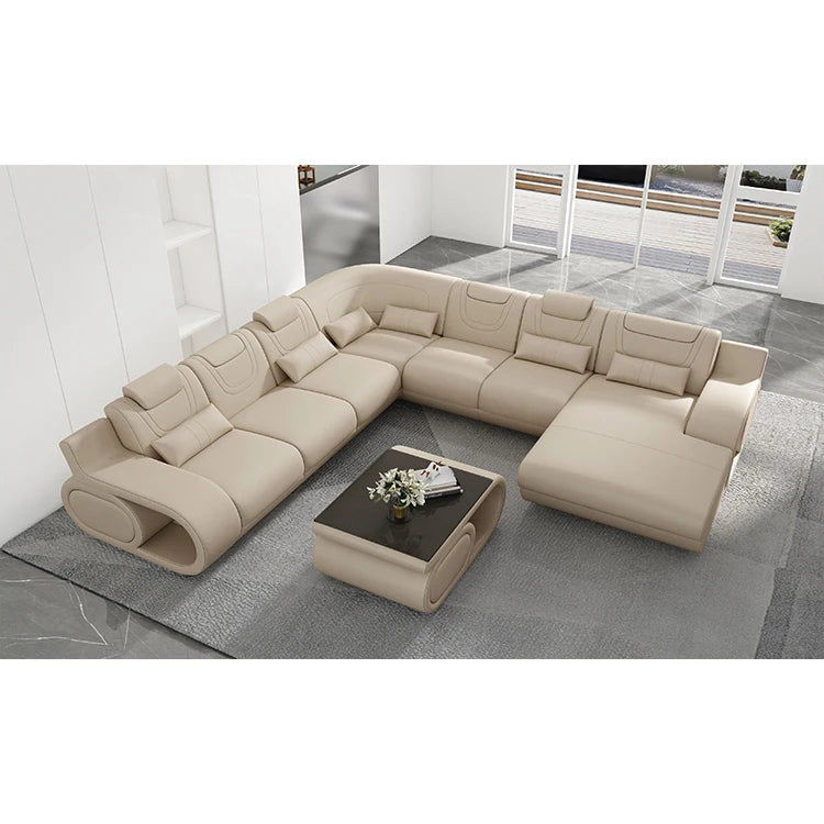 Luxury U-Shaped Leather Sectional Sofa Set for Modern Living Rooms