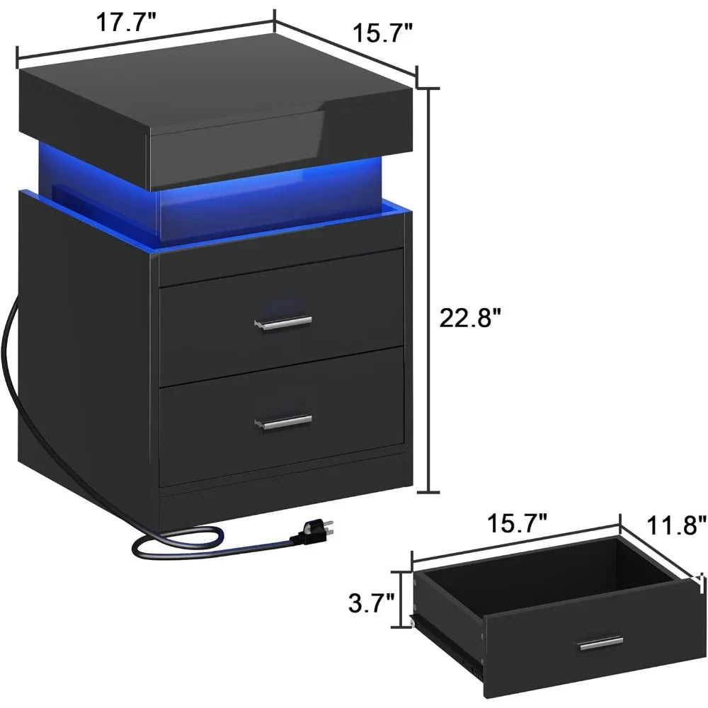 Smart Nightstand with Charging Station & Sliding Top Storage