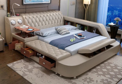 Ultimate Tech Smart Bed: Leather Massage, Speaker & Safe