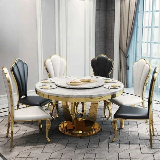 Luxury Stainless Steel Dining Table: Italian, Graceful Turntable, Round, White Kitchen Furniture