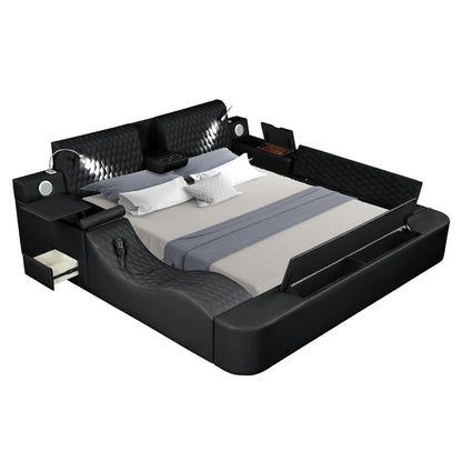 King Size Multifunctional Black Wood Bed - Ultra-Urban with Storage