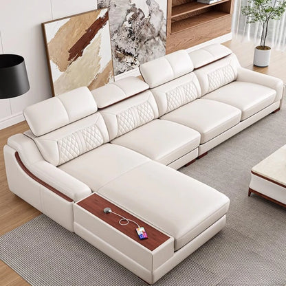 Genuine Leather Modern Reclining Sofa - White Nordic Lounge