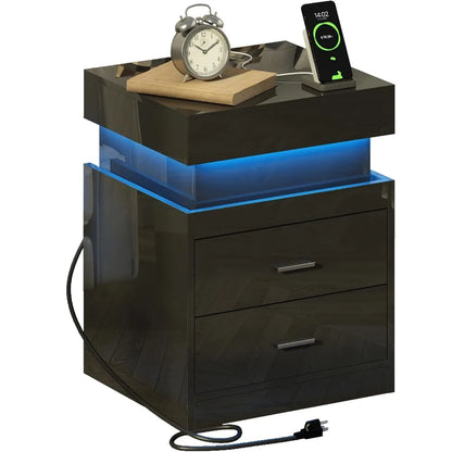 Smart Nightstand with Charging Station & Sliding Top Storage