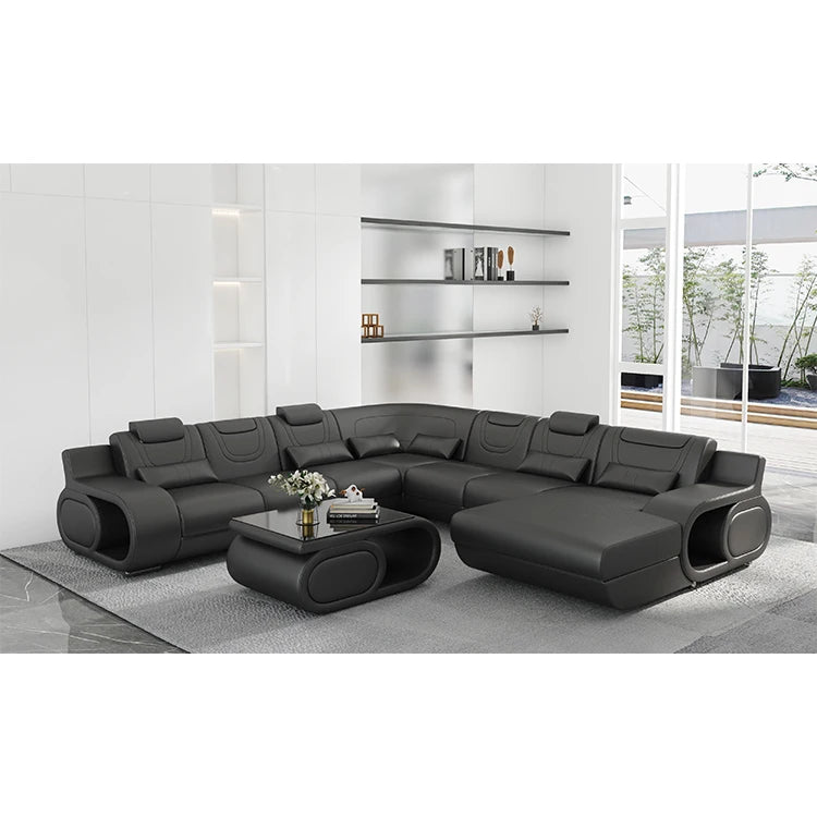 Luxury U-Shaped Leather Sectional Sofa Set for Modern Living Rooms