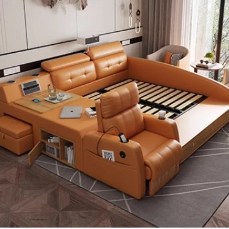 King Size Smart Bed with Storage - Wood Frame, Multifunctional