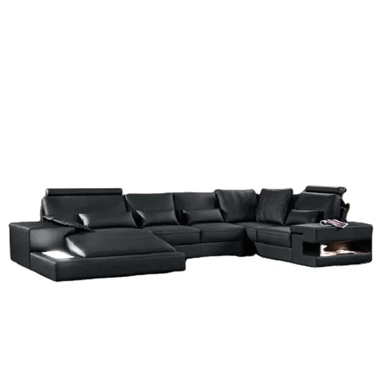 Modern 5-Seater Genuine Leather Corner Sofa for Living Rooms