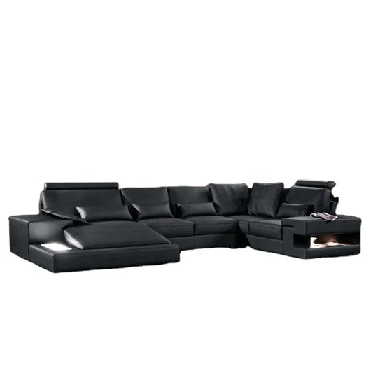 Modern 5-Seater Genuine Leather Corner Sofa for Living Rooms