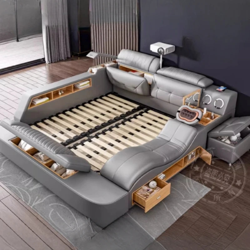 Smart King Size Bed with Drawers - Luxury Multifunctional Frame