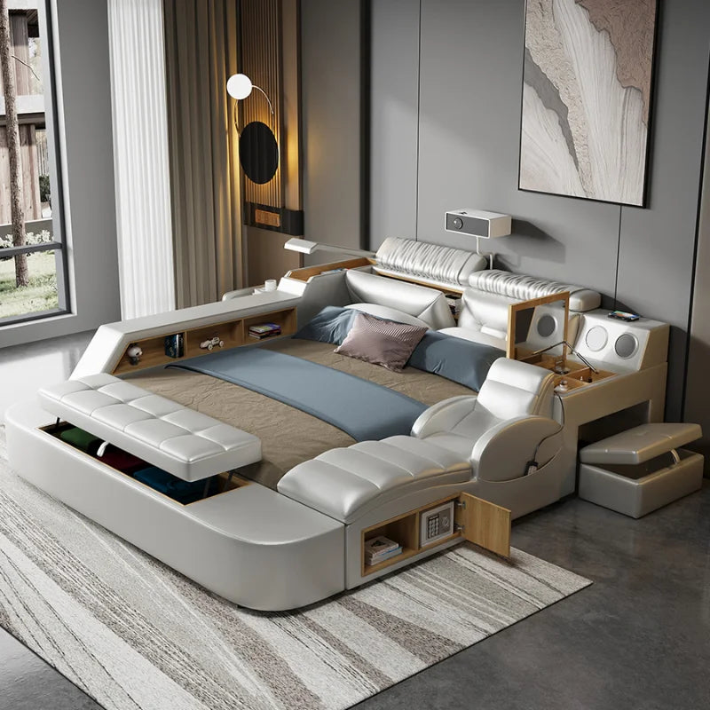 Contact Leather Double Bed: King Size, Luxury Storage, Modern